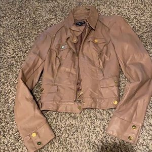 Bebe small tan patent leather motorcycle jacket